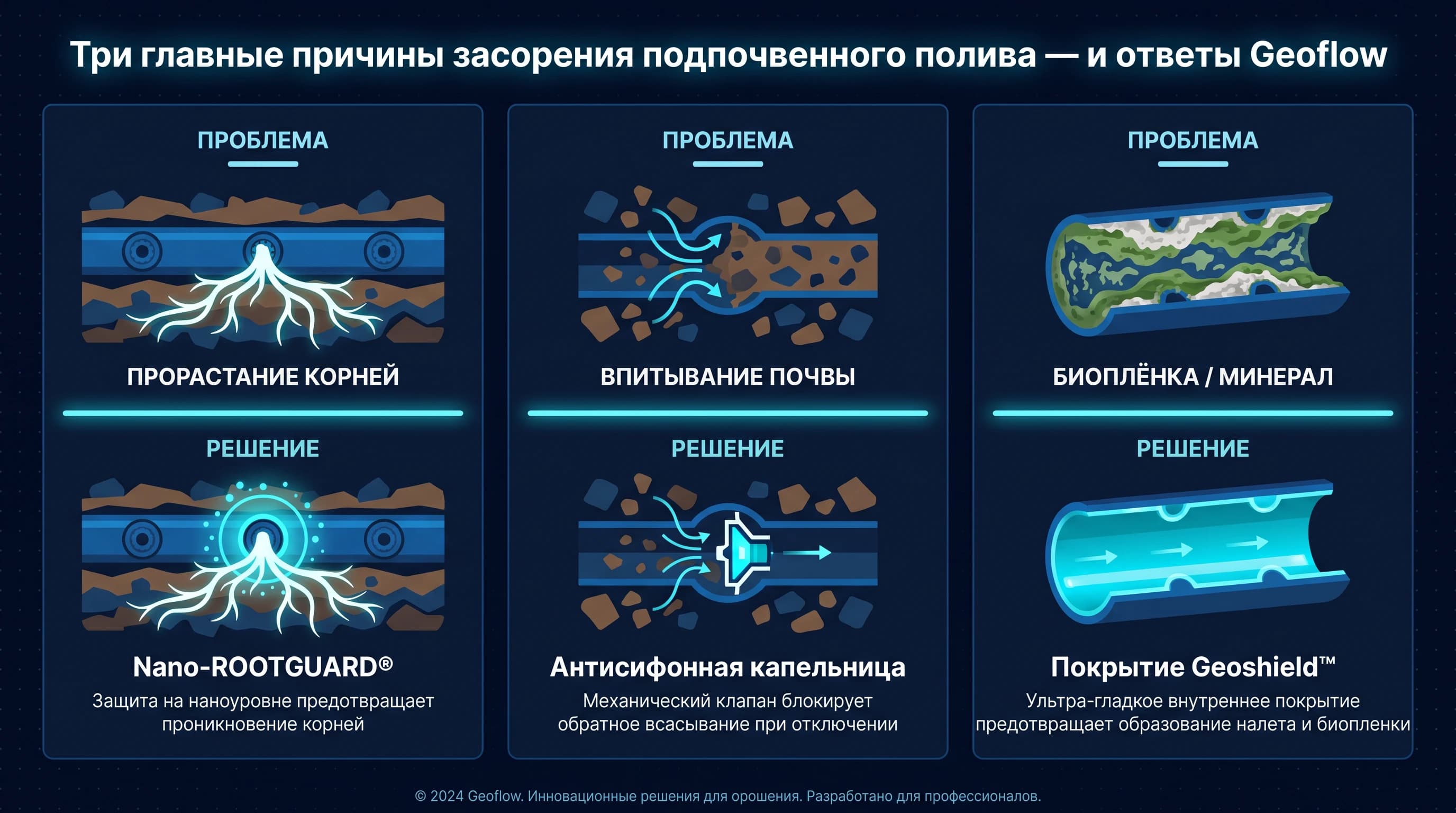 Три основные причины засорения подпочвенных линий — и ответы Geoflow